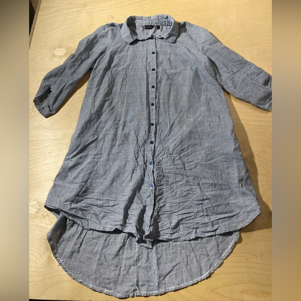 MLLE Gabrielle Blue Striped Button-Up Shirt Dress size Large (IQ)